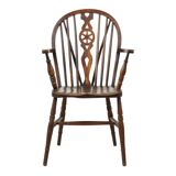 Chaise Windsor ancienne en bois de hêtre et d'orme avec dossier à roulettes, XIXe siècle