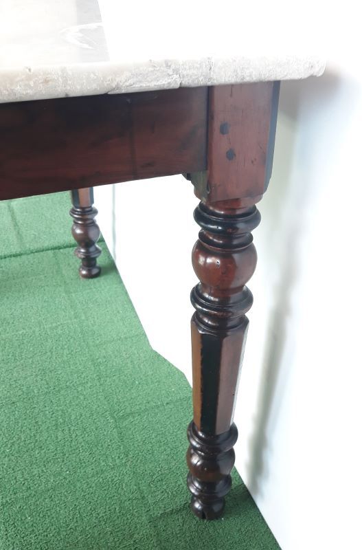 Walnut table on white marble for kitchen, old