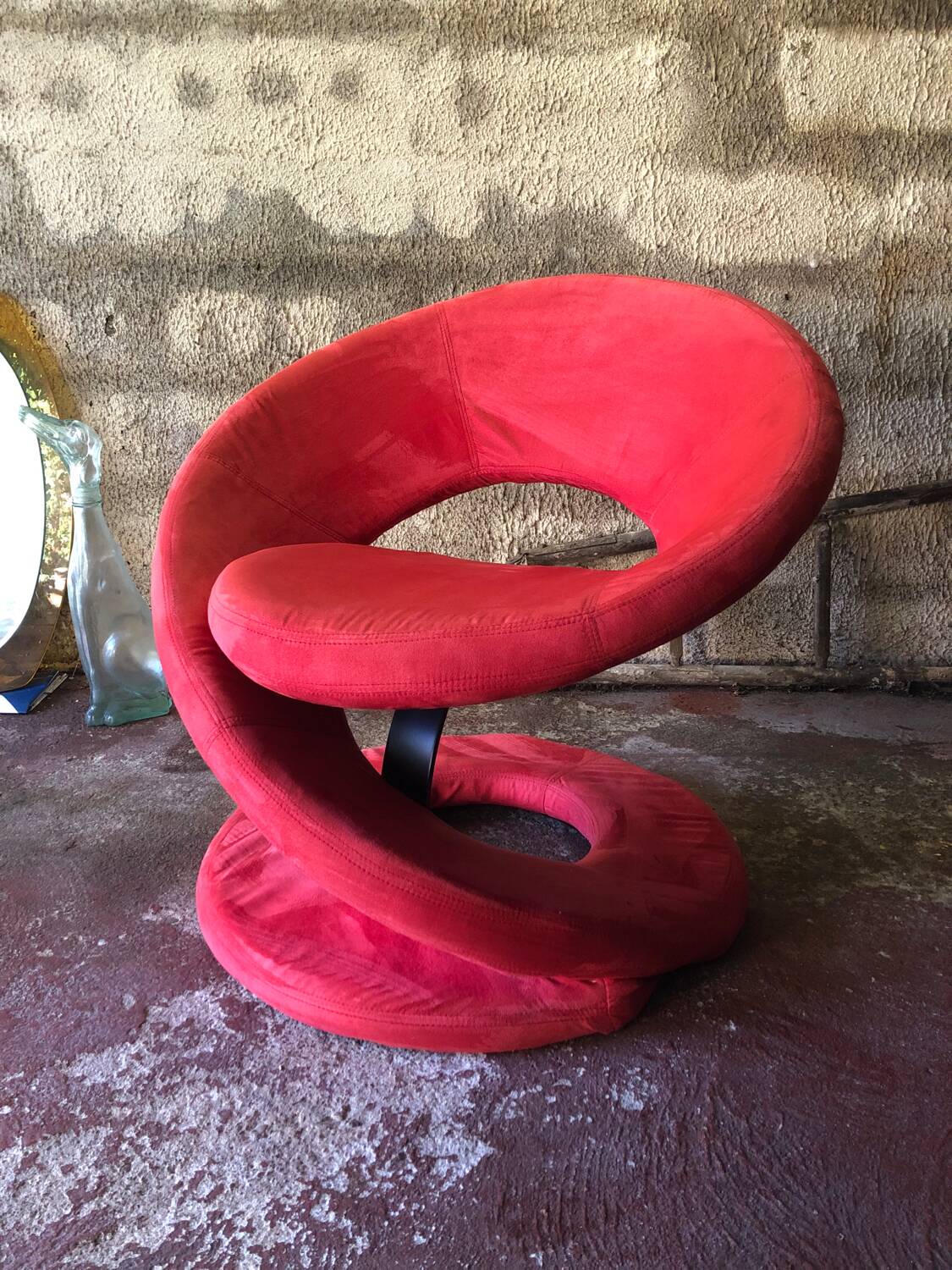 Jaymar Sculptural Post Modern Armchair with Red Spiral Ribbon, 1980s