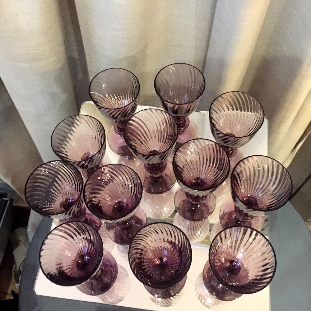 SUITE OF 12 GLASSES OF PORT OR WINE COOKED PURPLE CRYSTAL HARTZWILLER