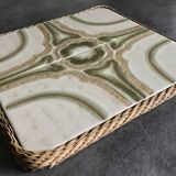 Ceramic tile trivet with vintage pattern woven wicker outline