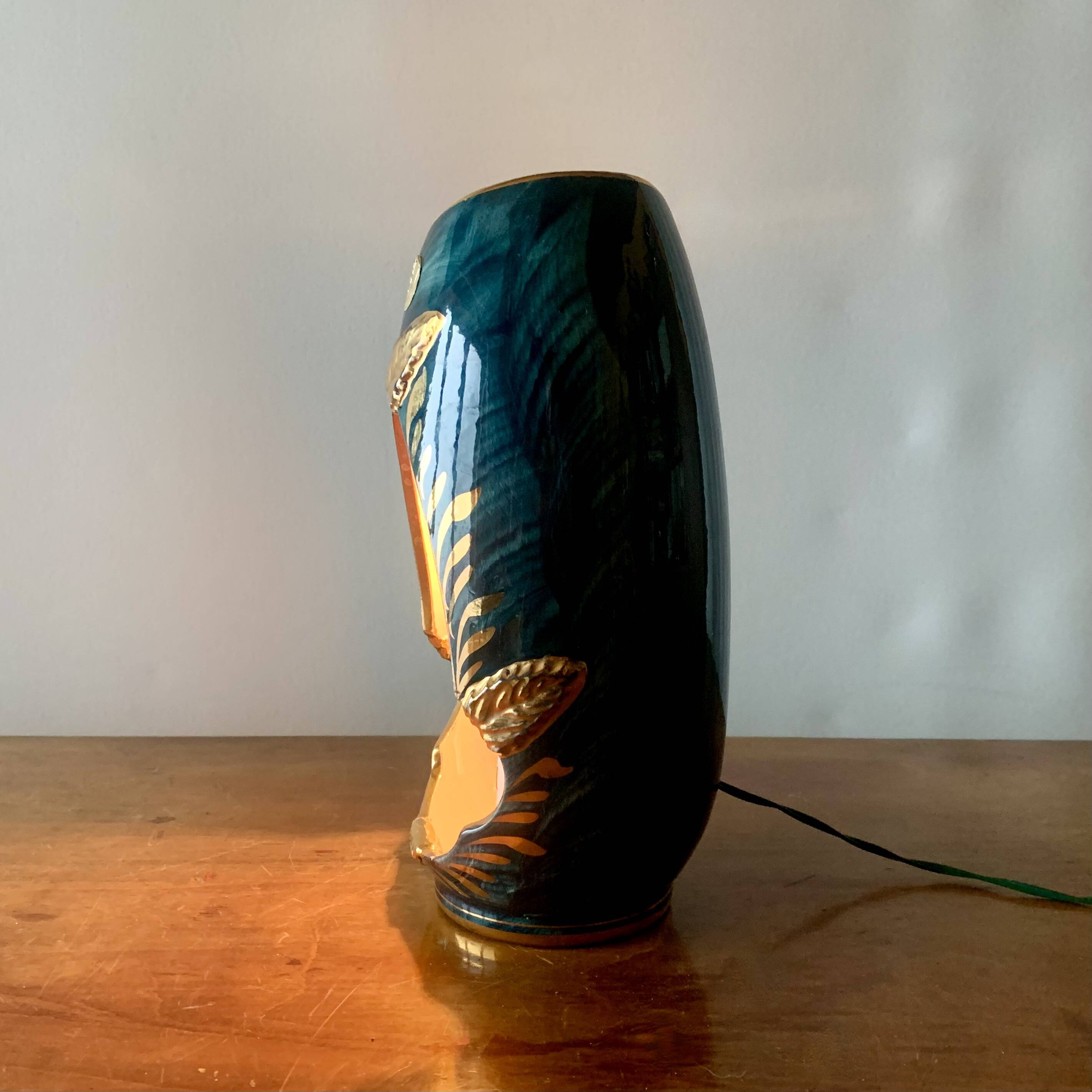 Old glazed ceramic bedside lamp - Bequet - Made in Belgium