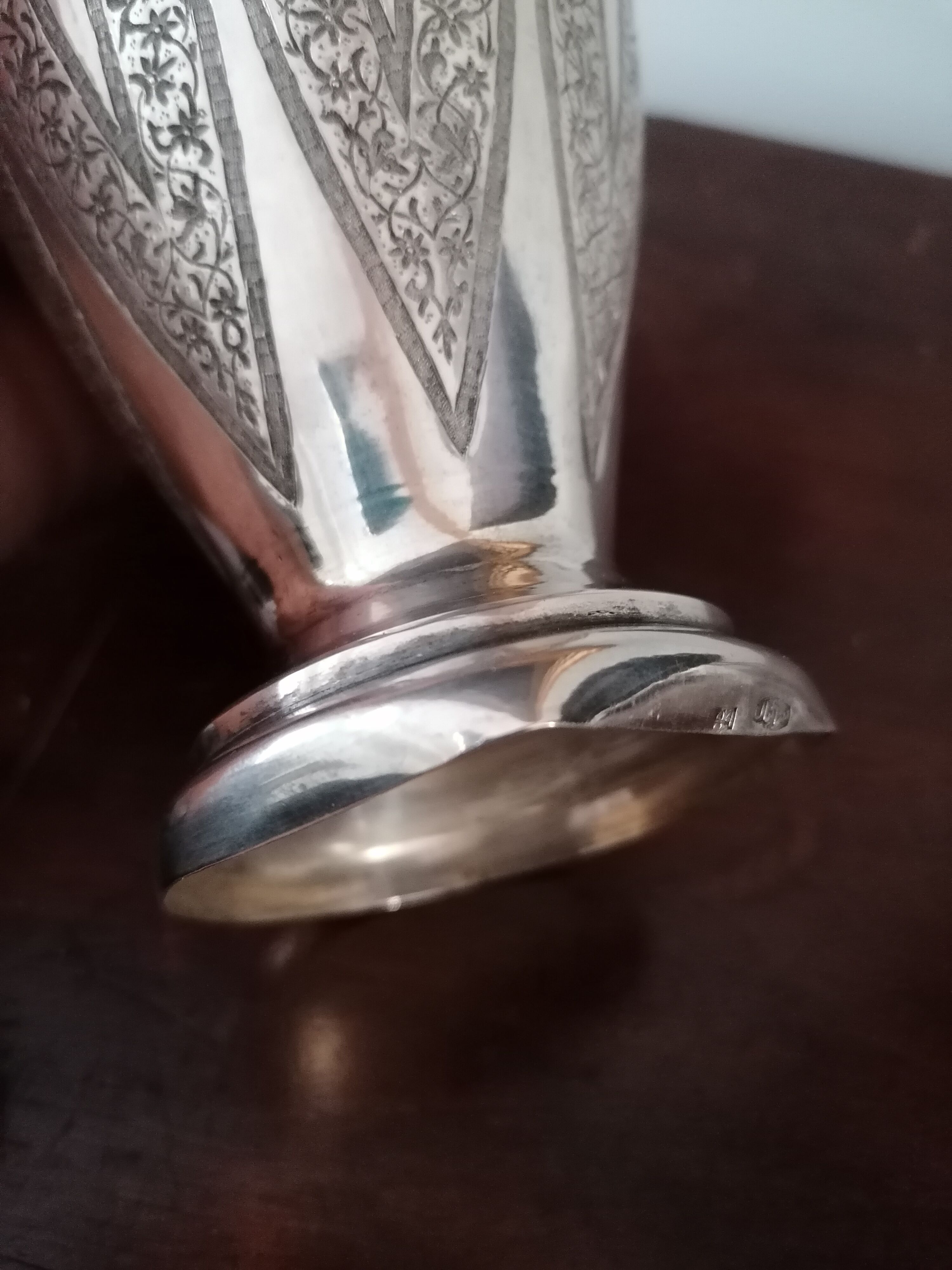 Oriental art silver metal vase