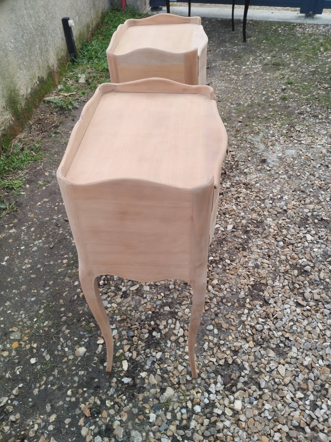 Pair of antique wooden bedside tables in Louis XV style.