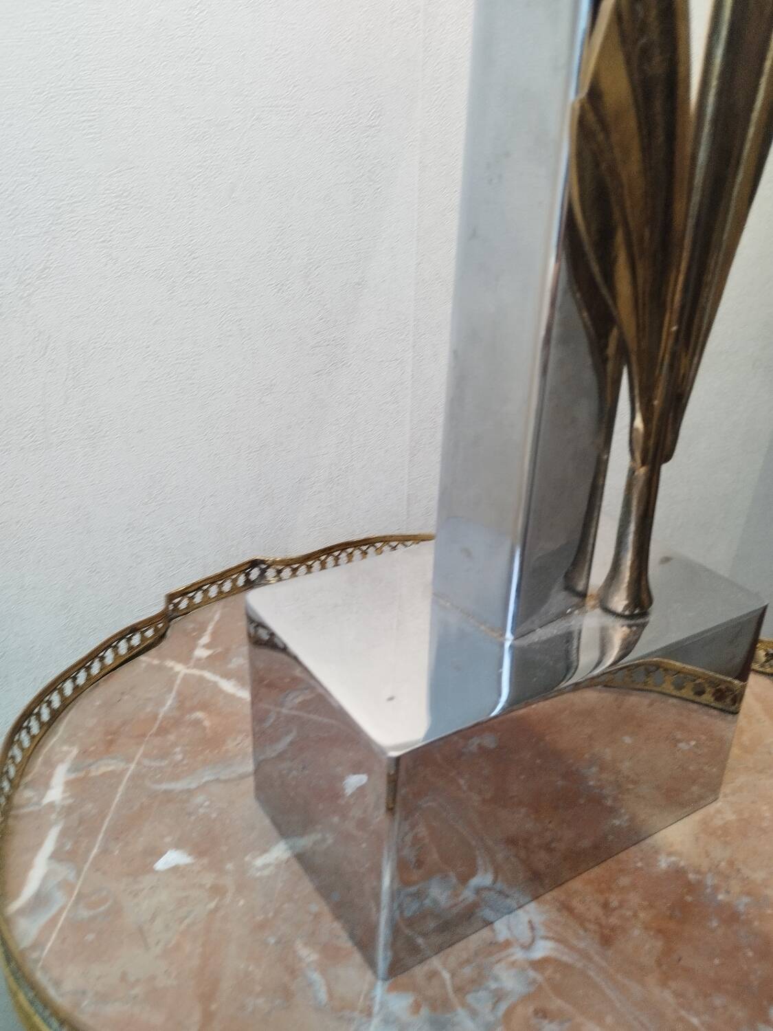 Lampe ancienne vintage métal chromé et bronze doré