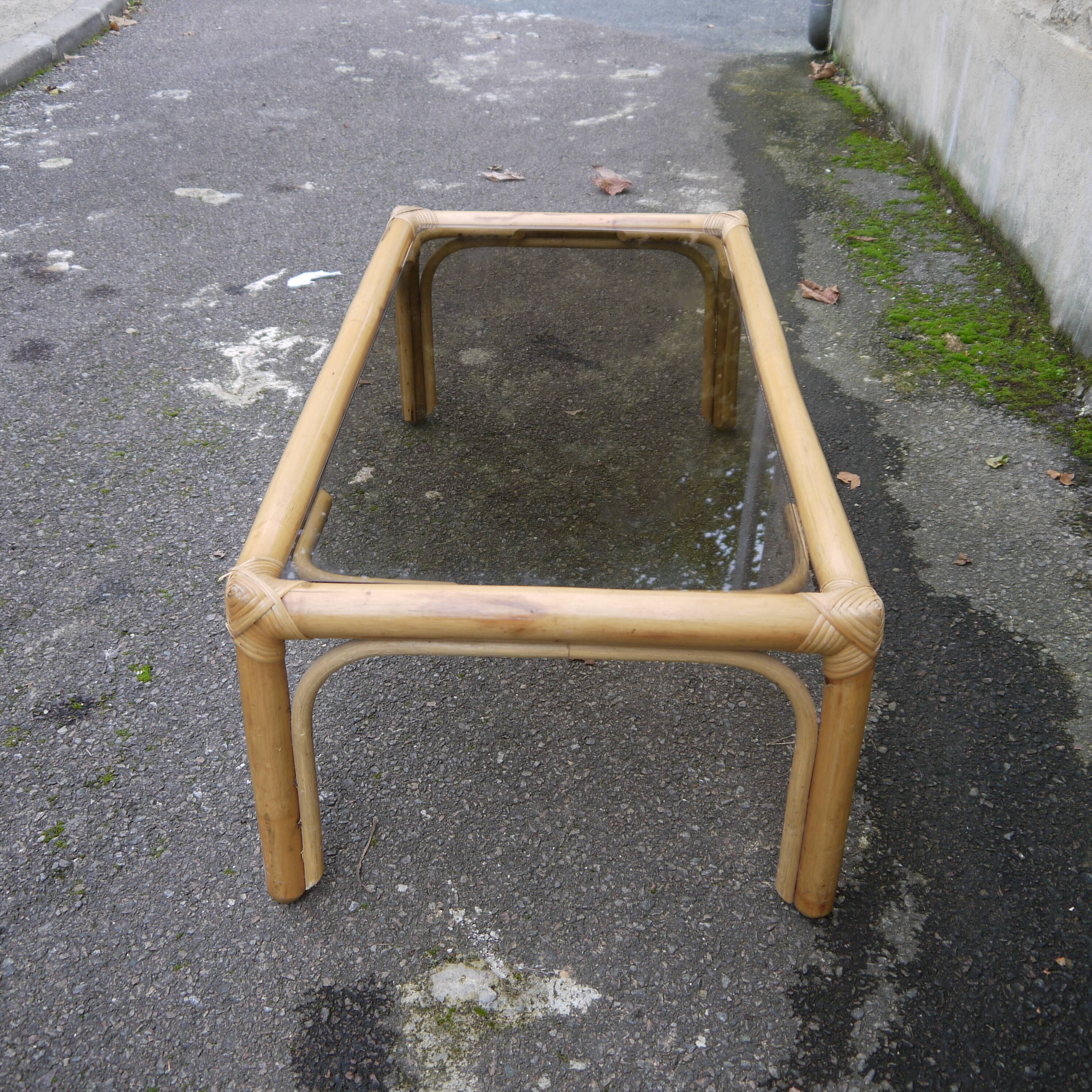Rattan and glass coffee table