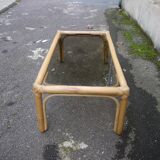 Rattan and glass coffee table