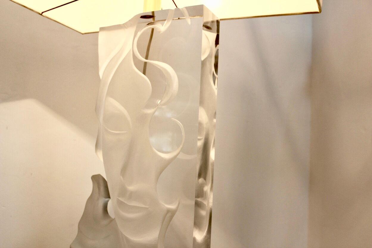 Extraordinary Mid-Century Modern Buddha Lucite and Brass Table Lamp, 1970s