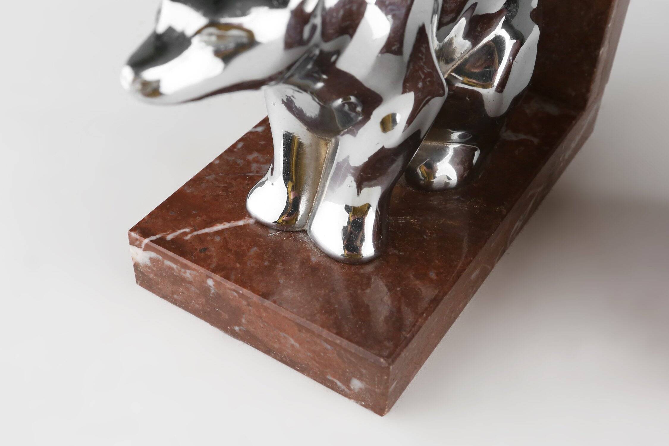 Art Deco Marble and Metal Bear Bookends, France 1930s