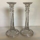 Paire d’anciens bougeoirs verre moulé