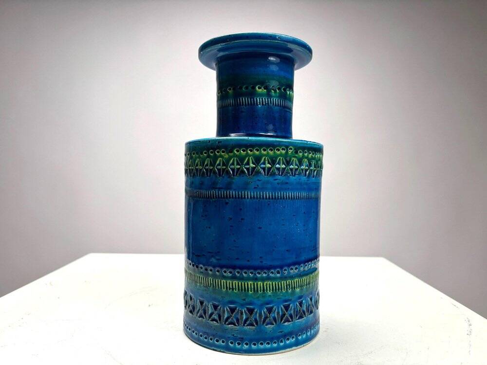 Rimini Blue Terracotta Ceramic Vase attributed to Aldo Londi for Bitossi, Italy, 1960s