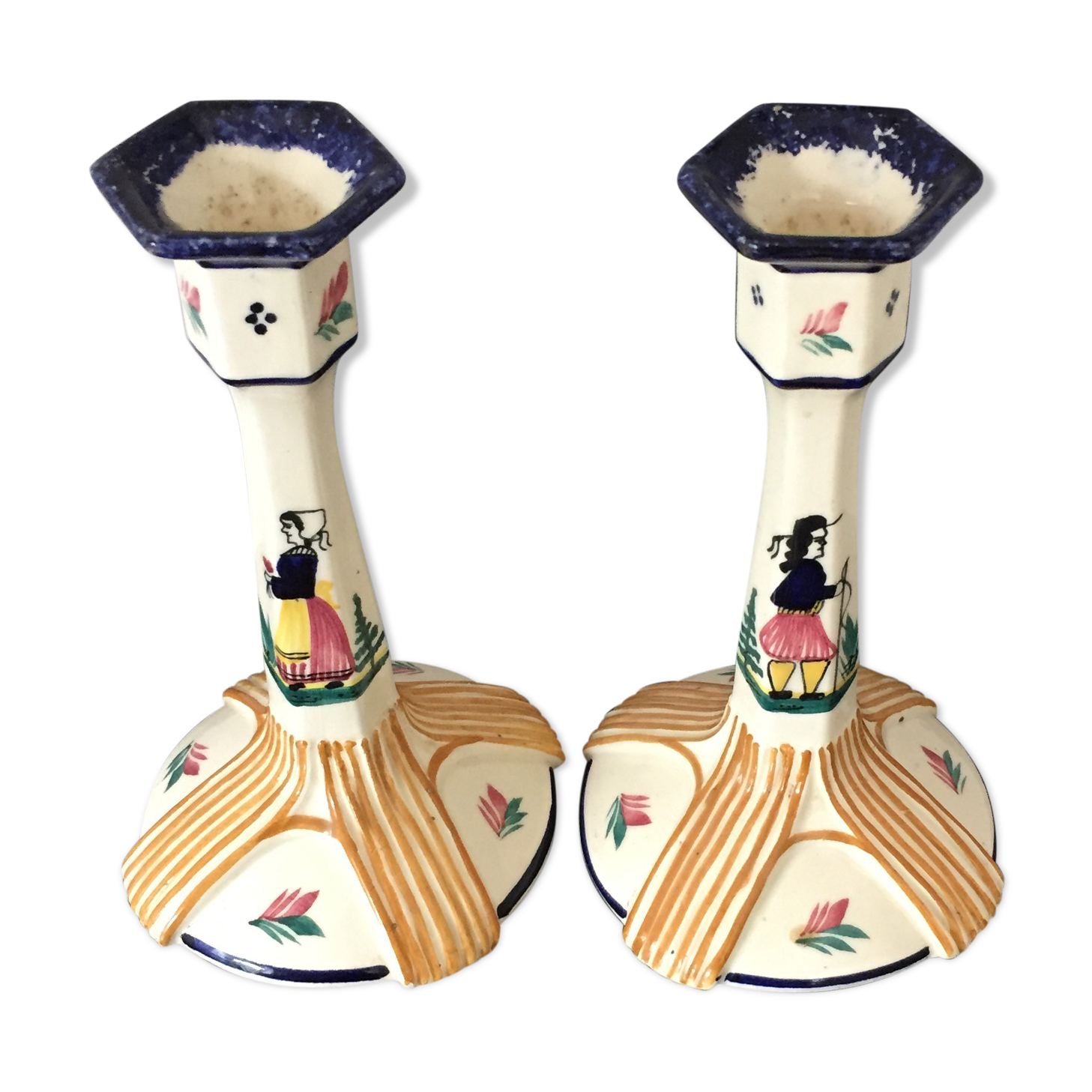 Pair of HB Quimper candle holders