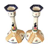 Pair of HB Quimper candle holders