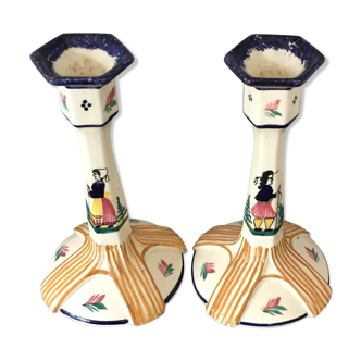 Pair of HB Quimper candle holders