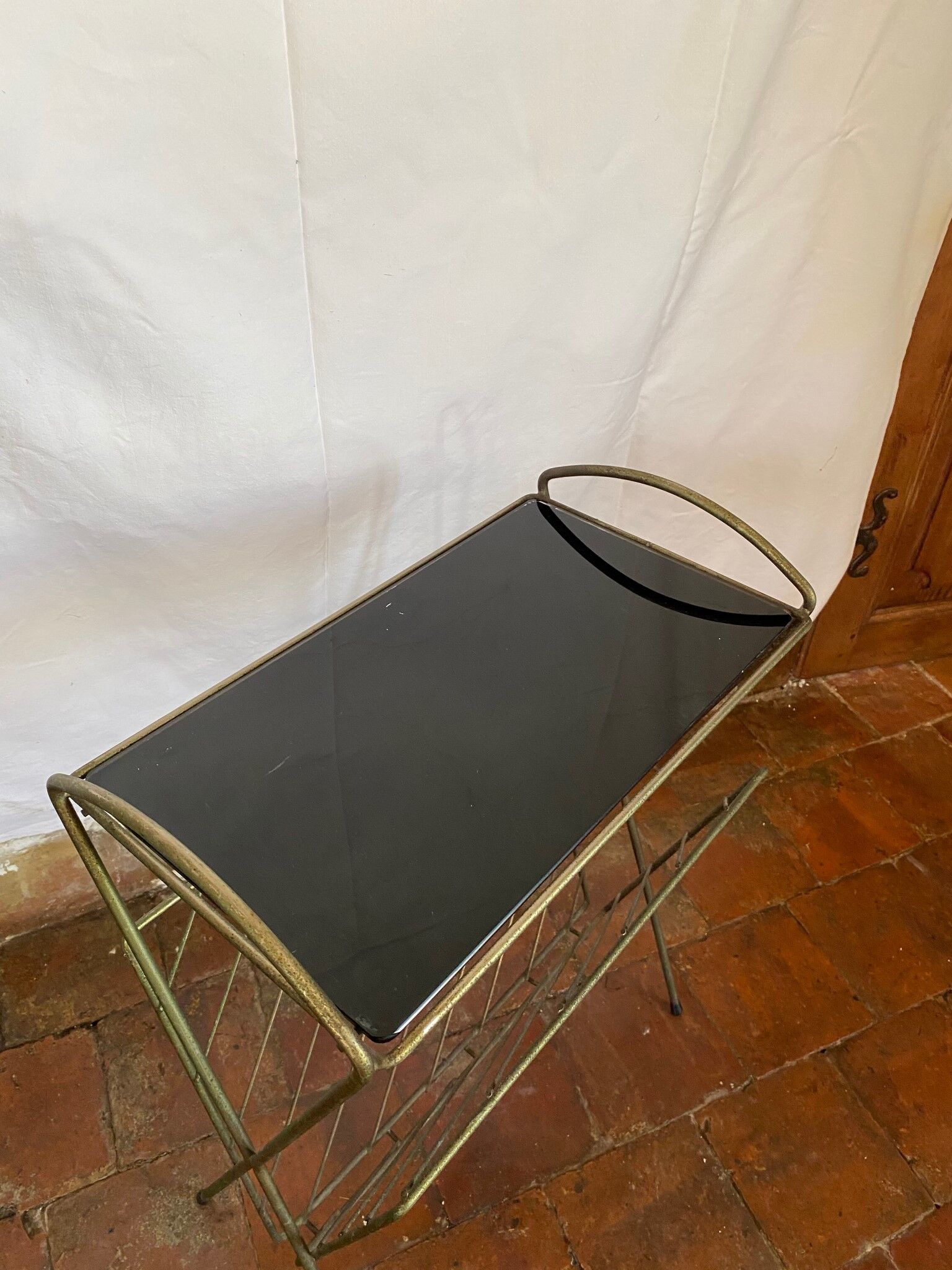 Metal and glass magazine holder from the 50s
