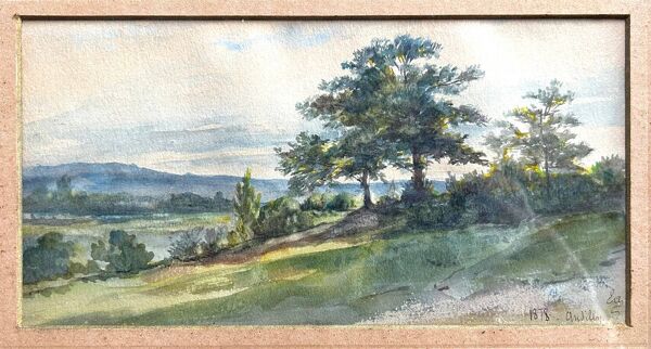 Classical watercolor, 19th-century school, View of Andilly, 1818.