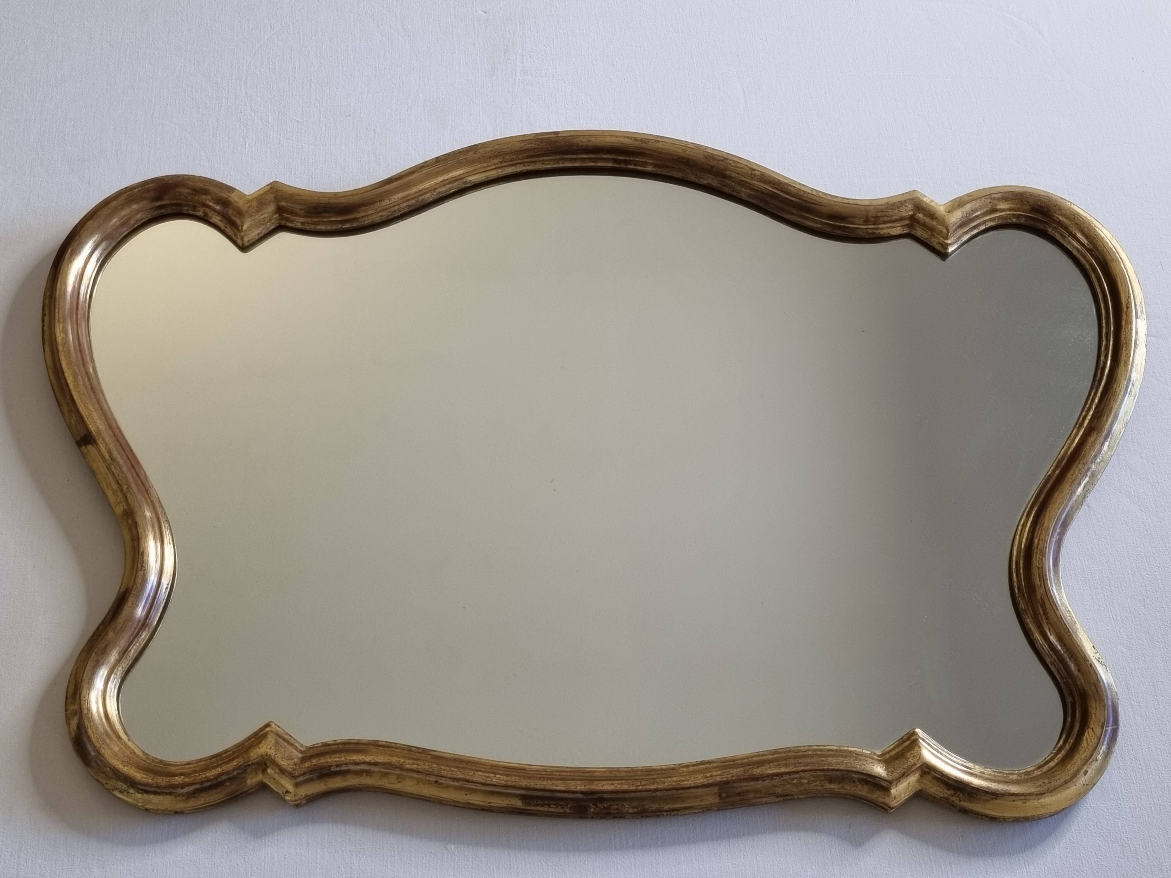 Miroir vintage en stuc et bois doré de style Louis XV, baroque, 78 cm
