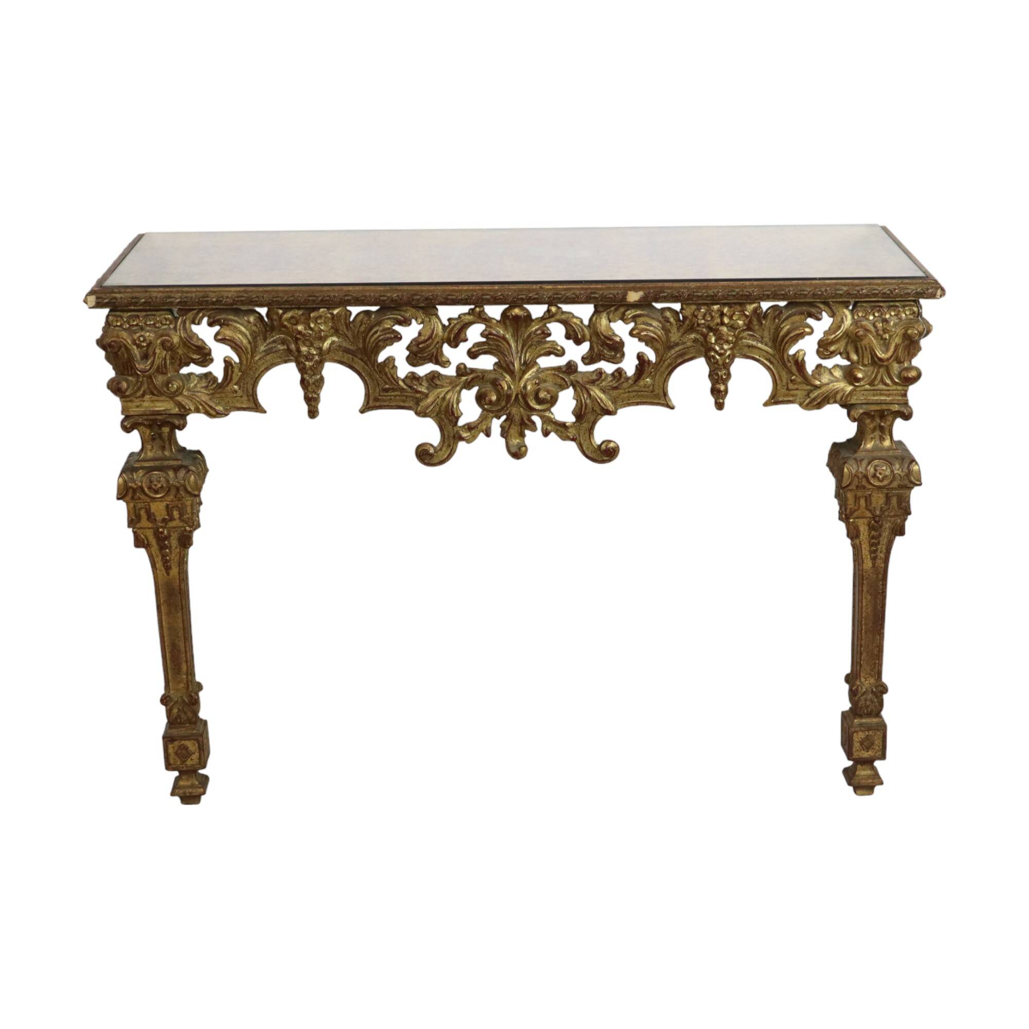 Old Gilded Console Marbled Glass Rococo Style Gold