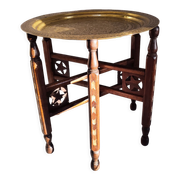 Table basse en bois nacre et plateau en laiton, travail Syrien