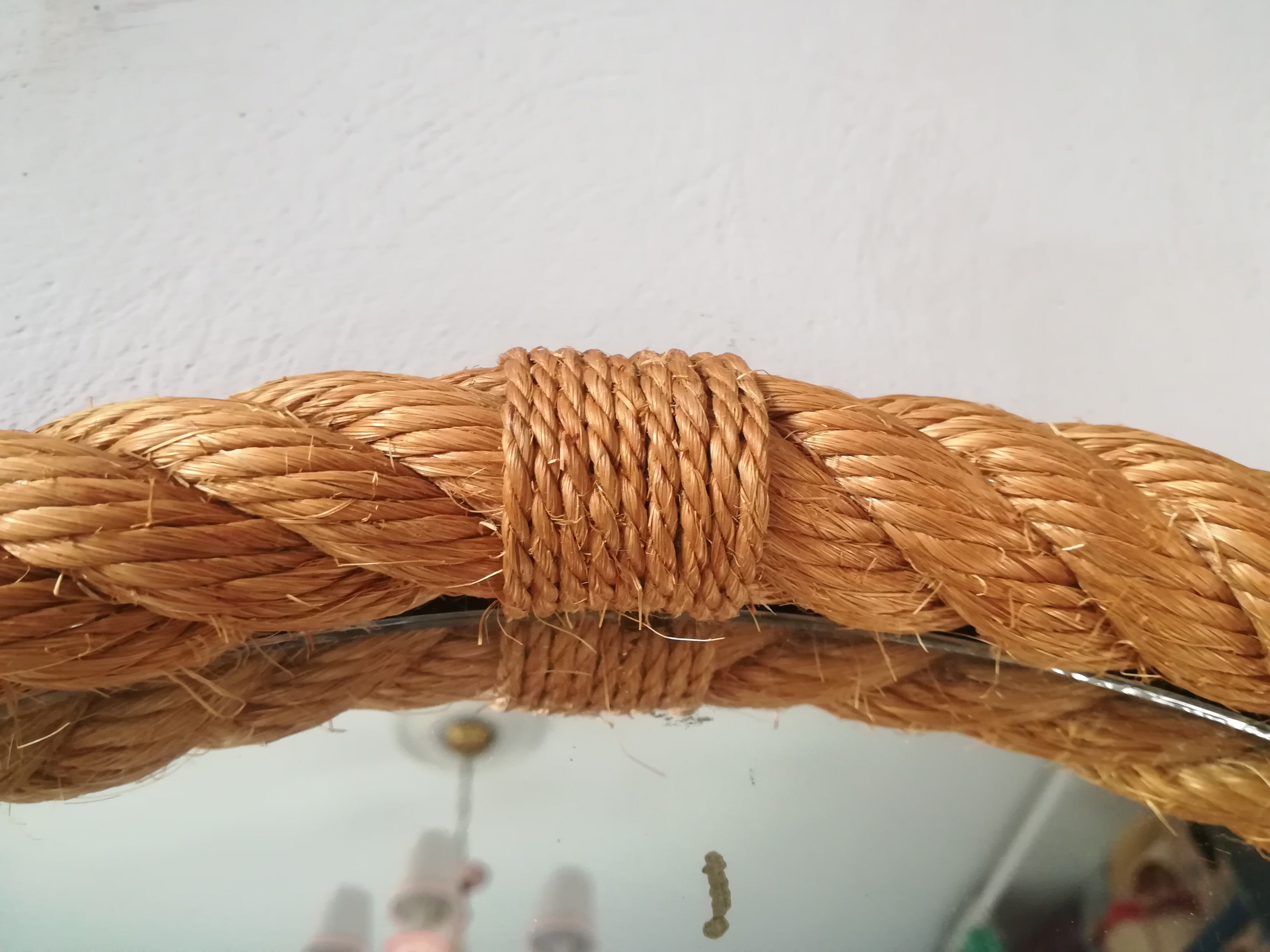 Round mirror in rope, 45 cm
