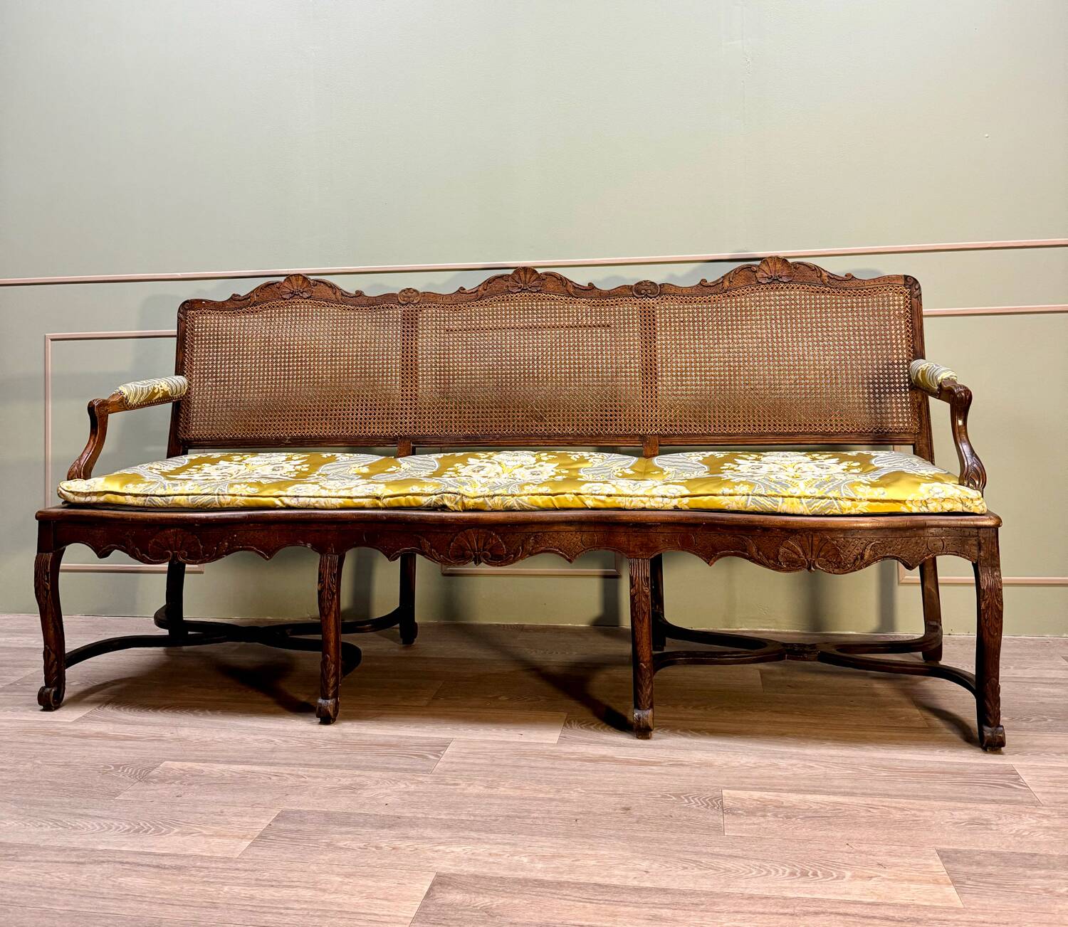 Bench Sofa In Cane Walnut From Regency Period XVIII Eme Century