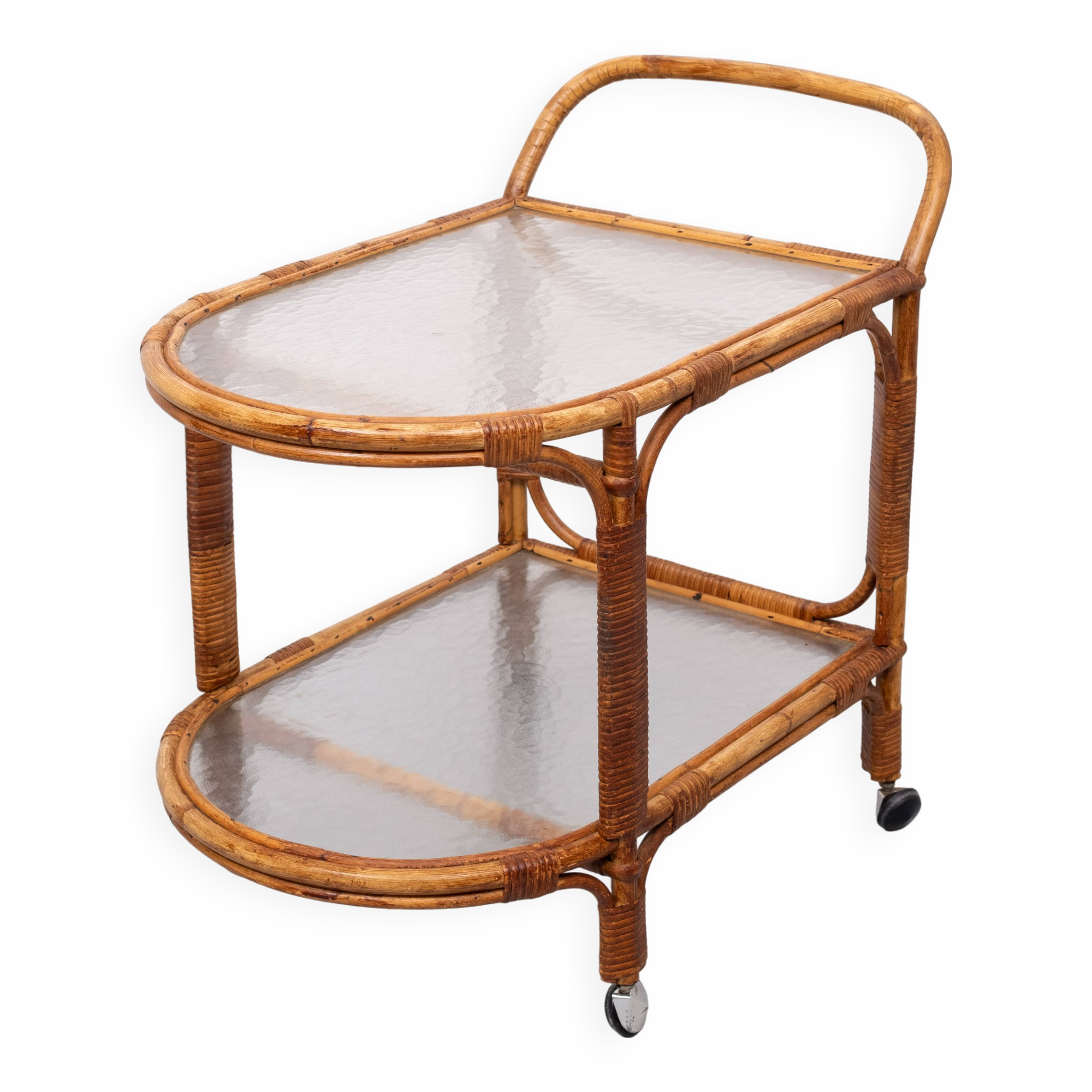 Rohe Noordwolde Rattan Serving Trolley 1960s