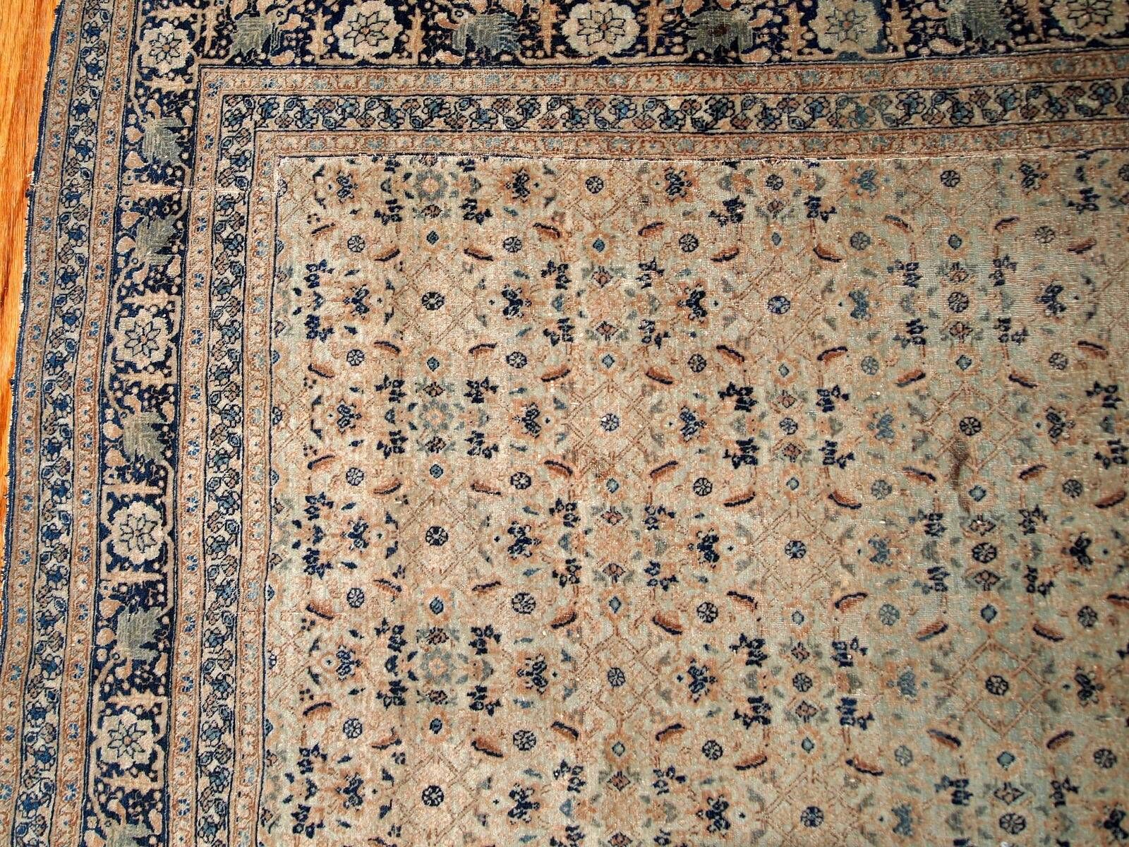 Handmade antique Persian Tabriz Hajalili rug 4.2' x 6.5' (128cm x 198cm) 1880s - 1B693