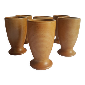 Set of 6 stoneware mazagrans CNP gres village France vintage
