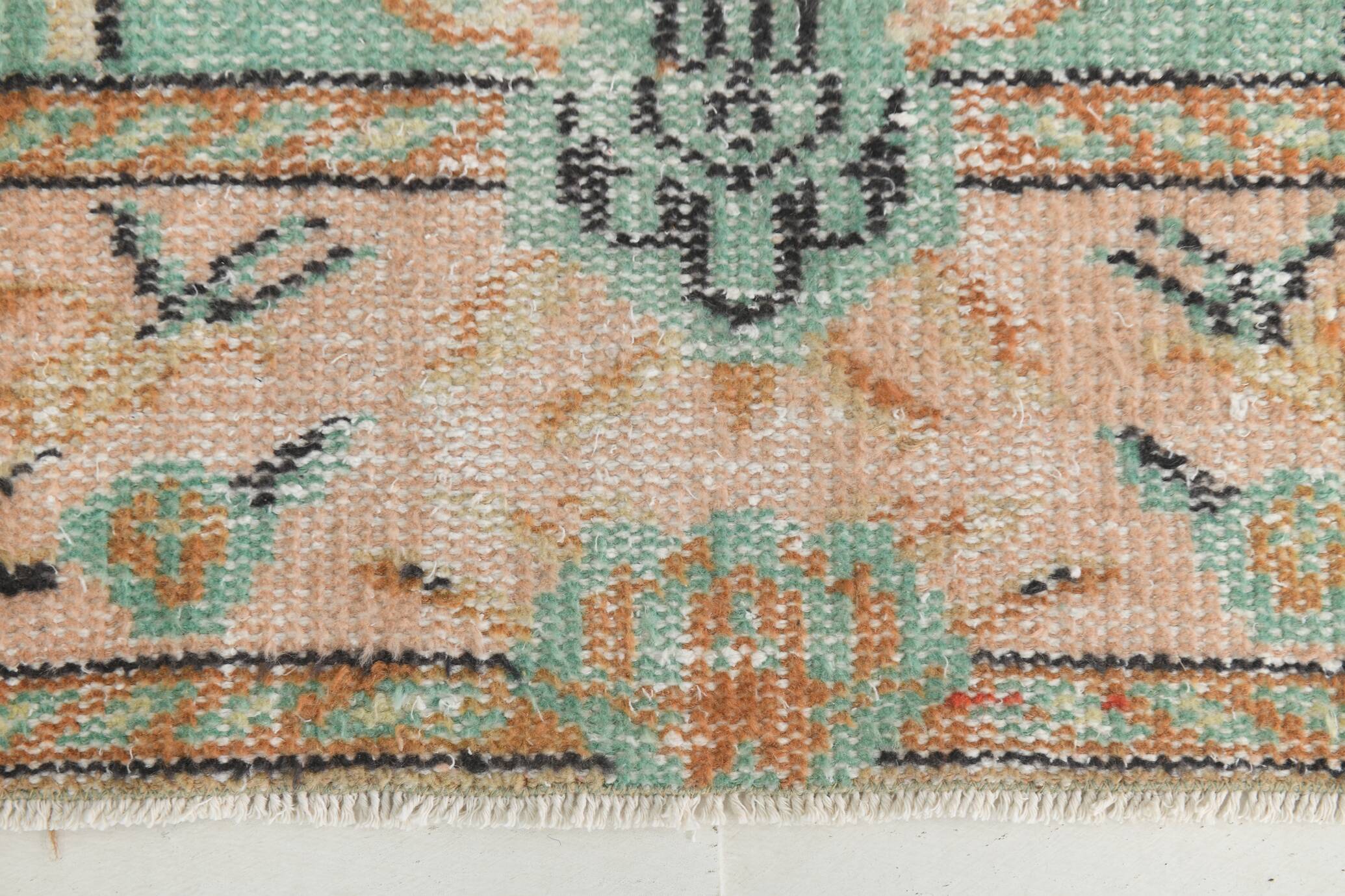 3x10 Light Green & Cream Antique Vintage Runner Rug, 80x296Cm