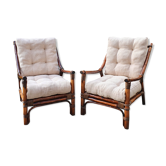 Pair of curved wooden armchairs