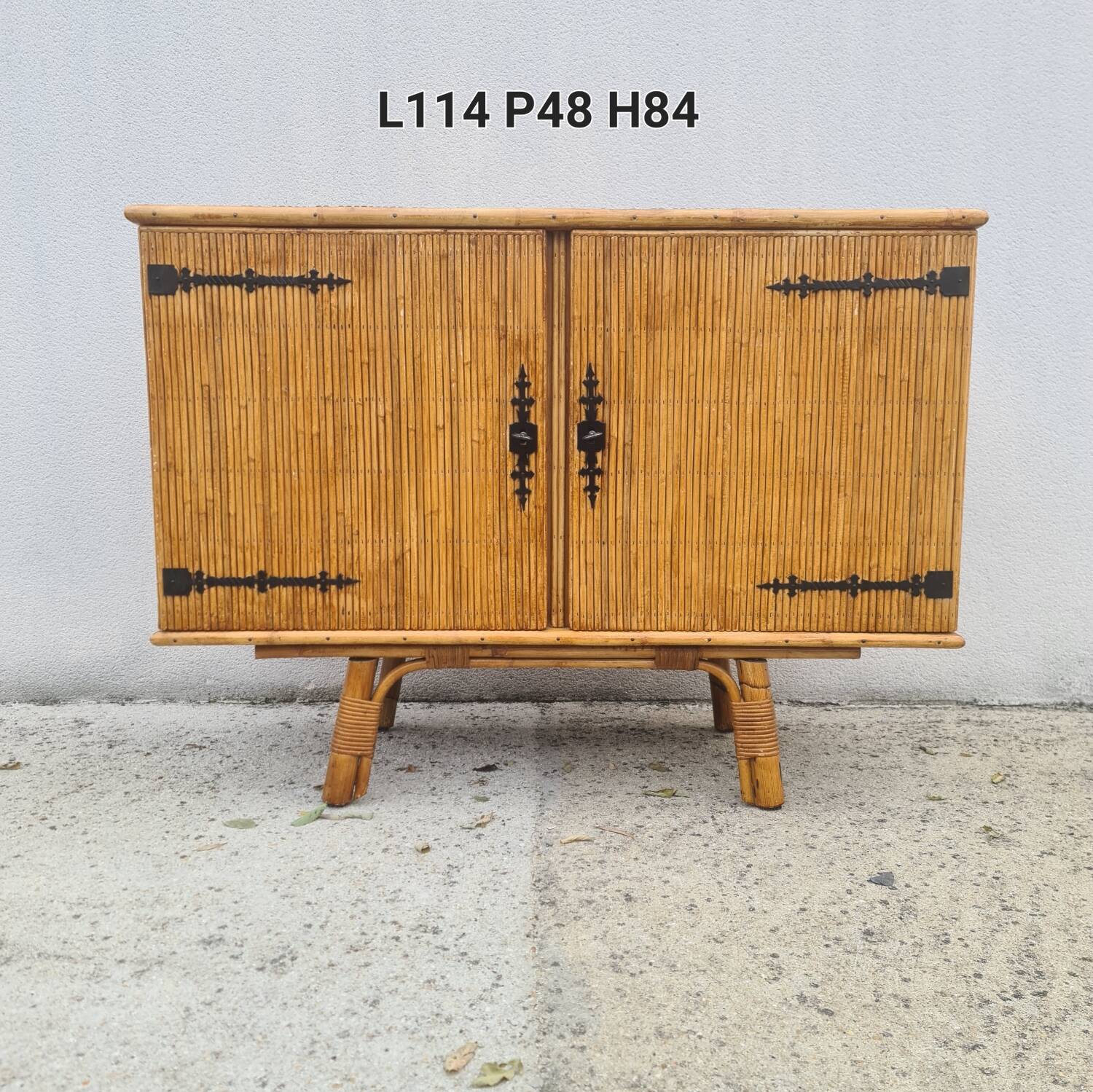 Rattan bamboo sideboard atttributed to Audoux Minnet vintage 60's