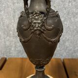 Pair of Napoleon III period vases or cassolettes in spelter and marble