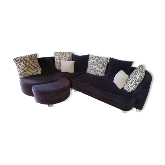Black velvet corner sofa with swivel daybed