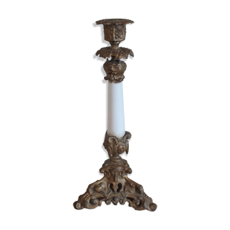 Old candle holder gilded metal and was made of white porcelain