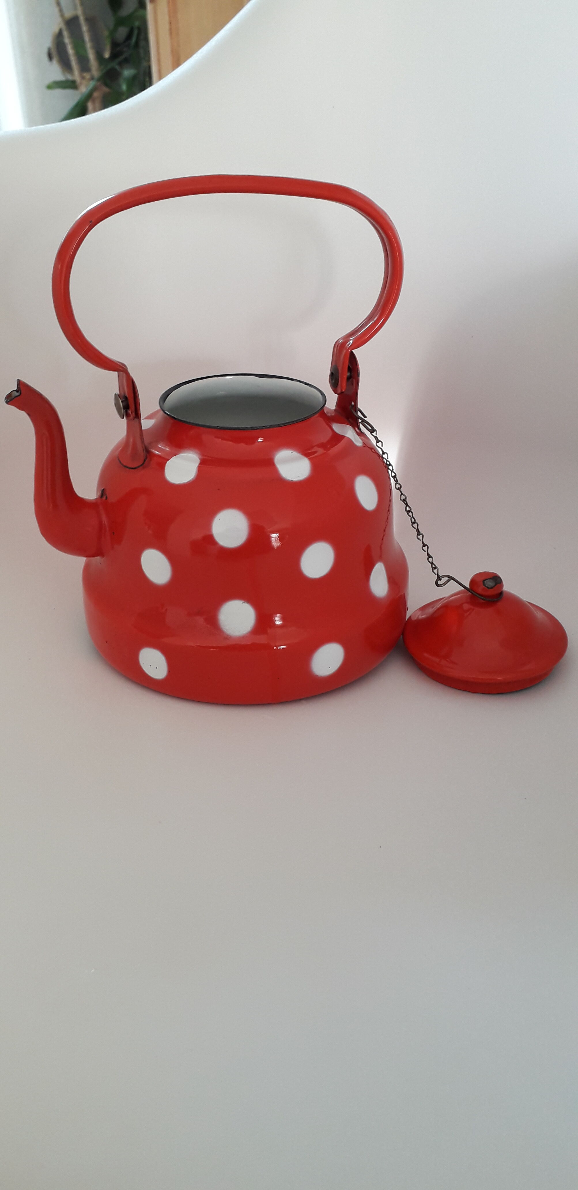 Enamelled polka dot teapot