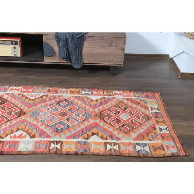 1970s Turkish Oushak Handmade Wool Cotton Pink Runner Rug 98x315