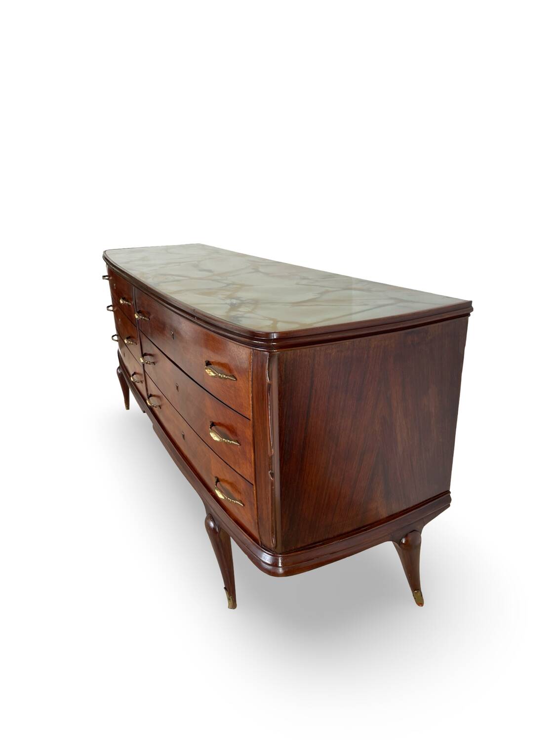 Commode en placage de palissandre avec plateau en onyx vert