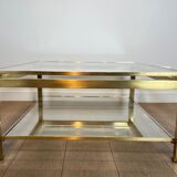 Modernist coffee table in brass and glass tops by Guy Lefèvre for Maison Jansen.