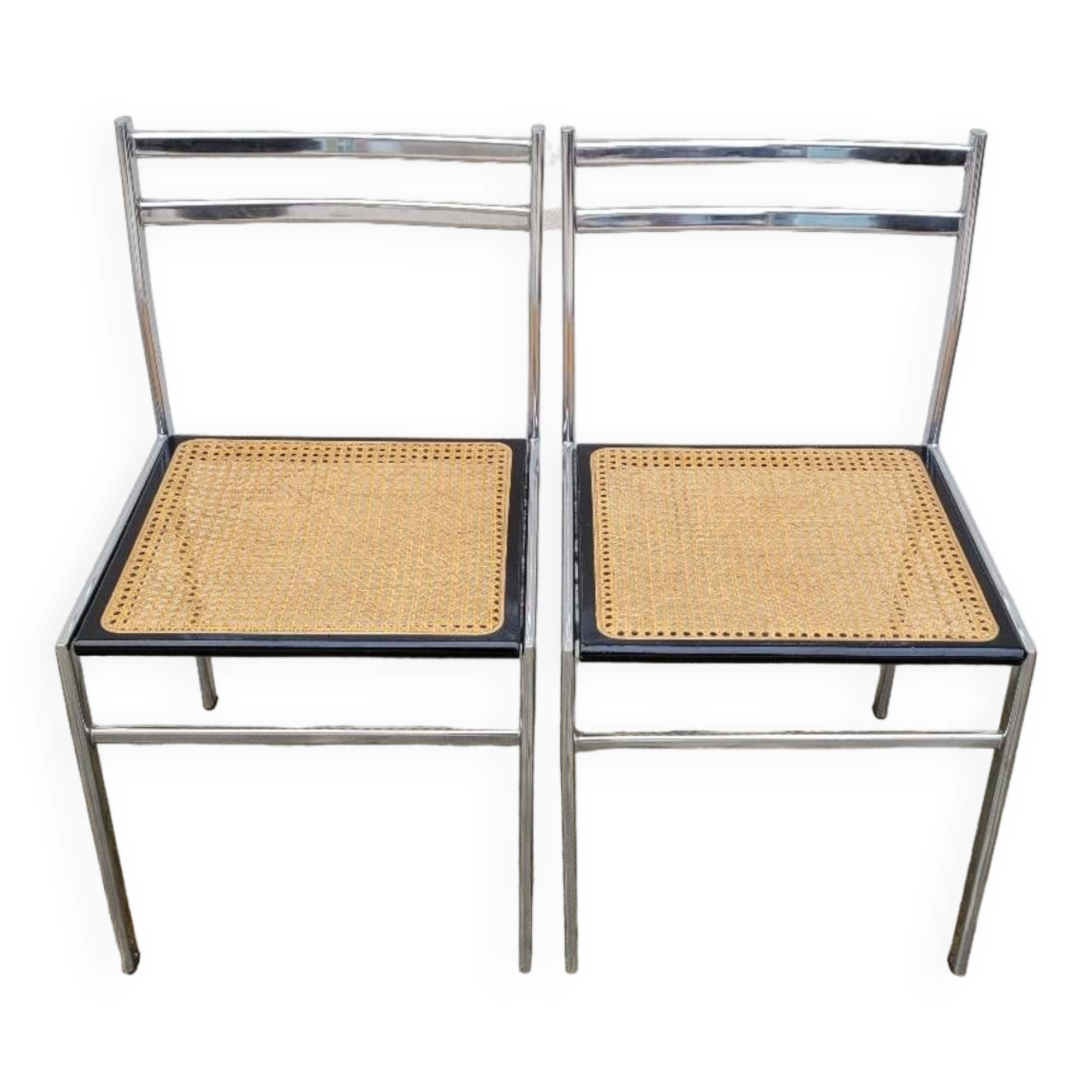 Paire de chaises en métal et cannage style Breuer ,1970