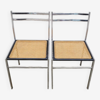 Paire de chaises en métal et cannage style Breuer ,1970