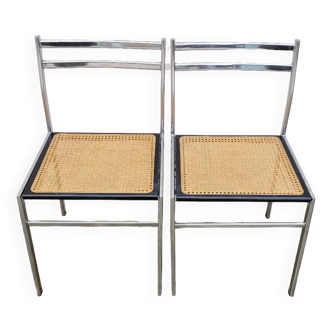 Paire de chaises en métal et cannage style Breuer ,1970