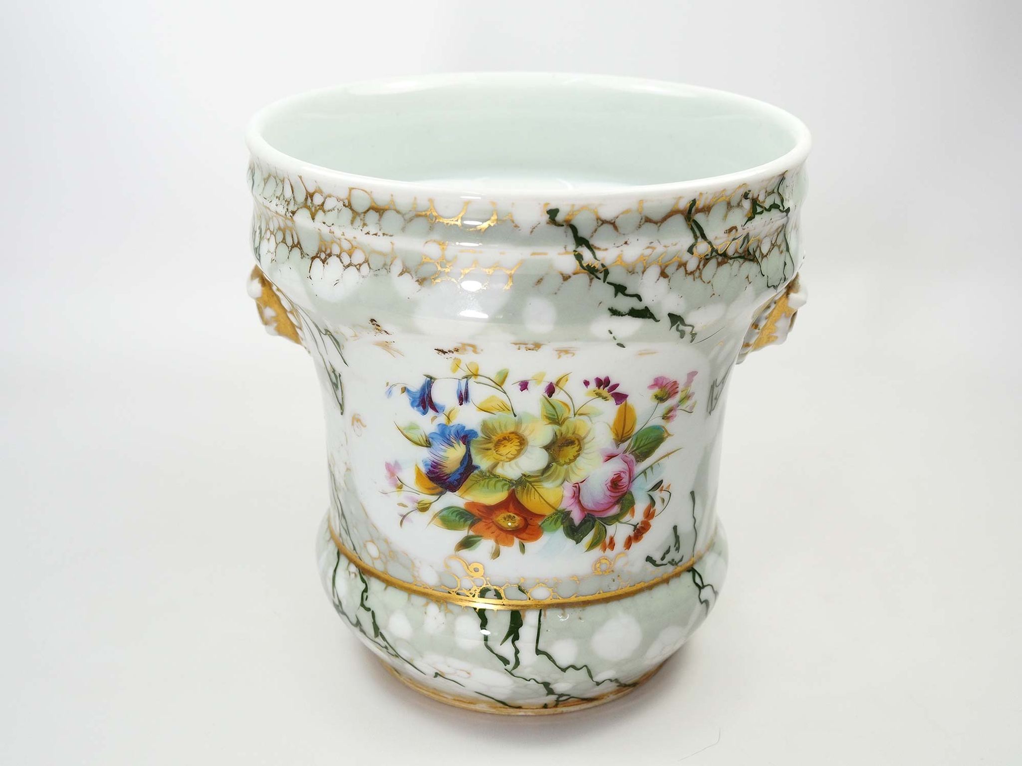 Antique Porcelain planter hand painted with mascarons with lion's head in relief-nineteenth century