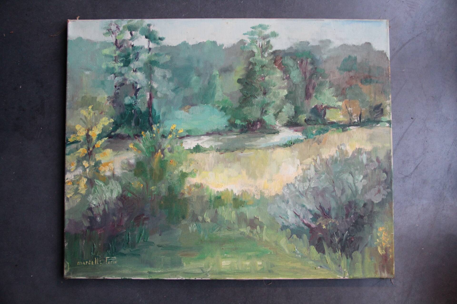 Oil on canvas, rural landscape, signed