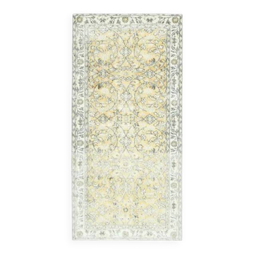 Tapis couloir vintage turc Oushak fait à la main en laine et coton jaune 96x200