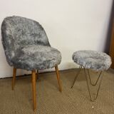 Fauteuil et tabouret moumoute vintage