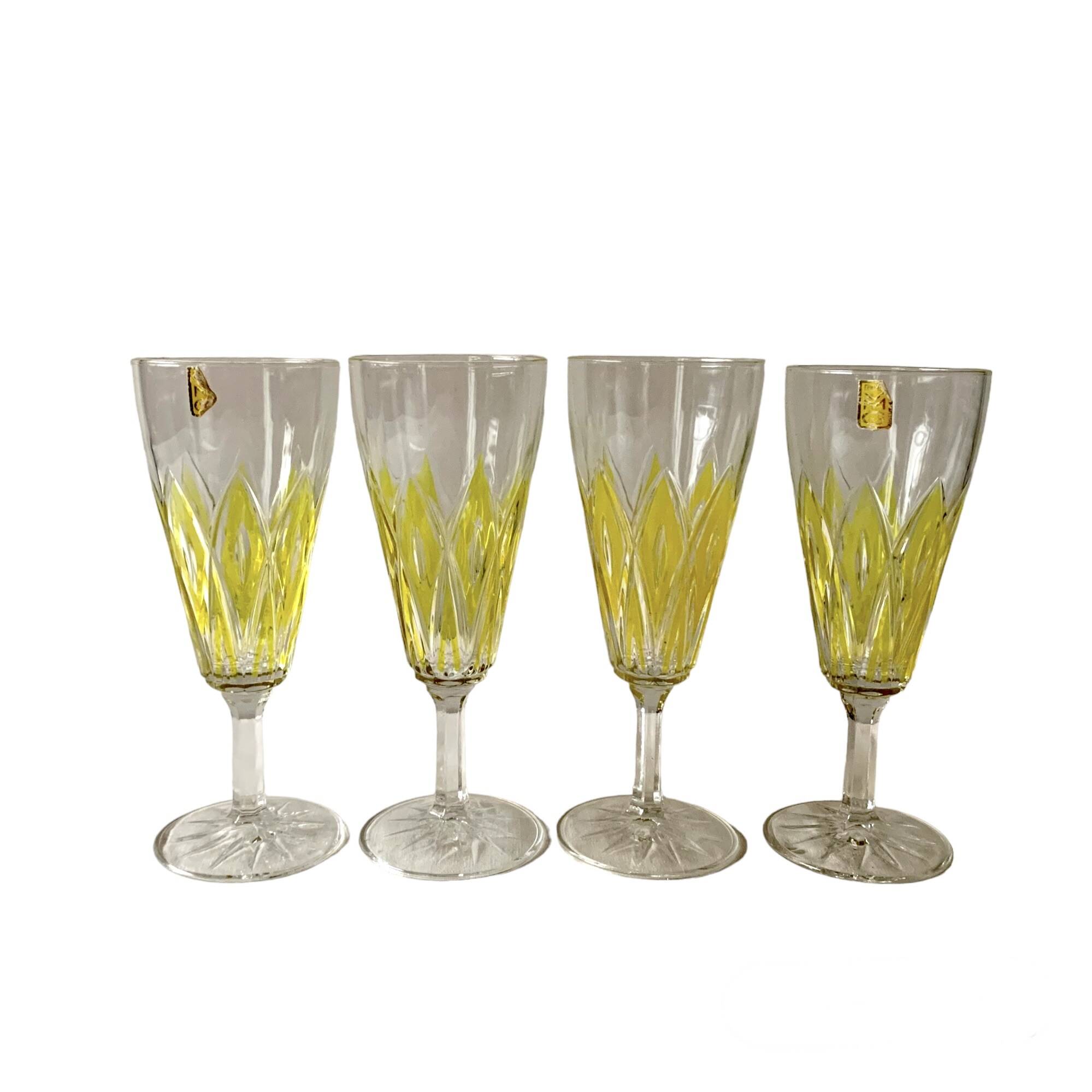 Set of 4 glasses - VMC Reims Arlequin champagne flutes - yellow decor