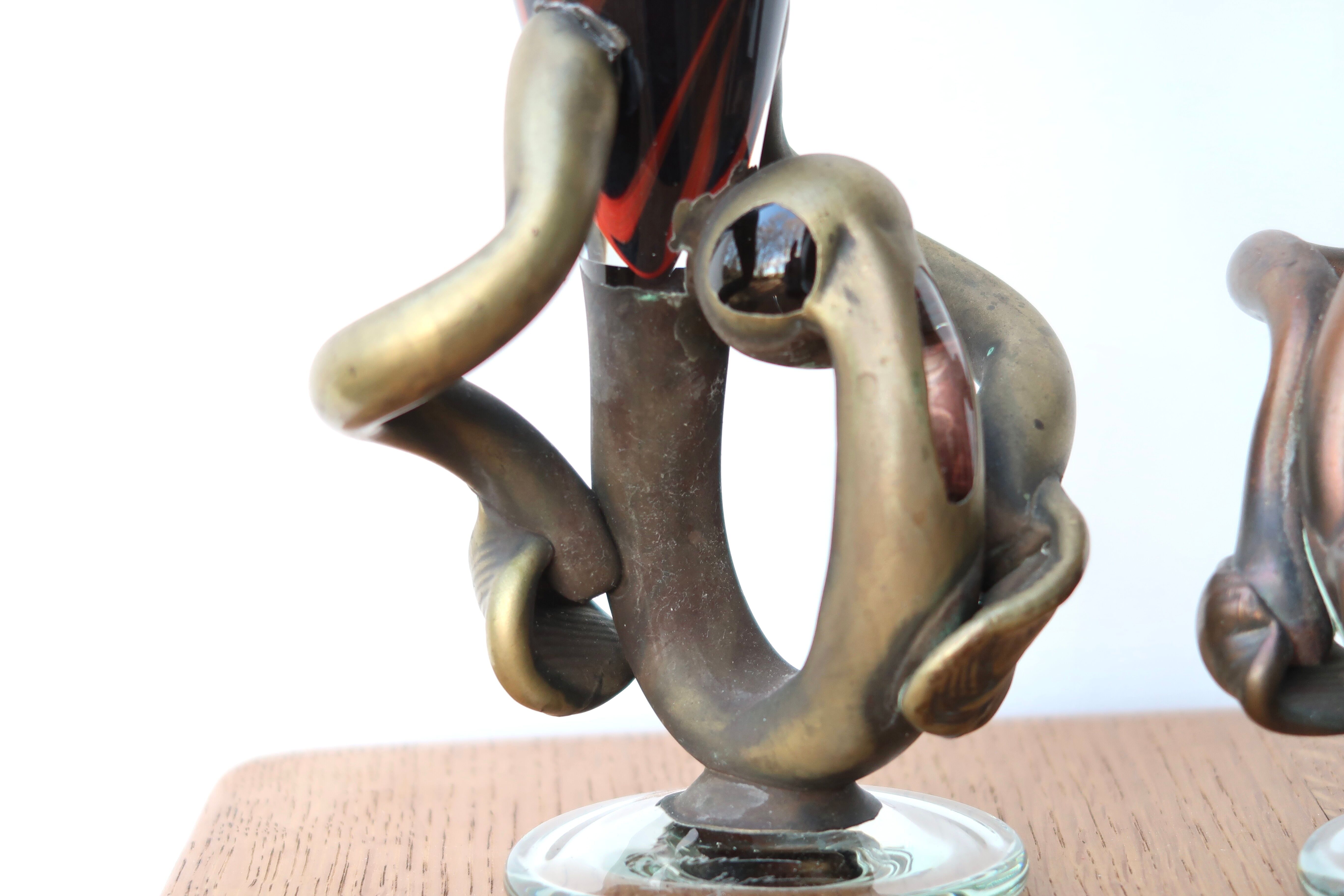 Paire de vases en verre soufflé signés années 90