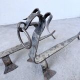 Pair of zoomorphic metal andirons "dogs" 1950