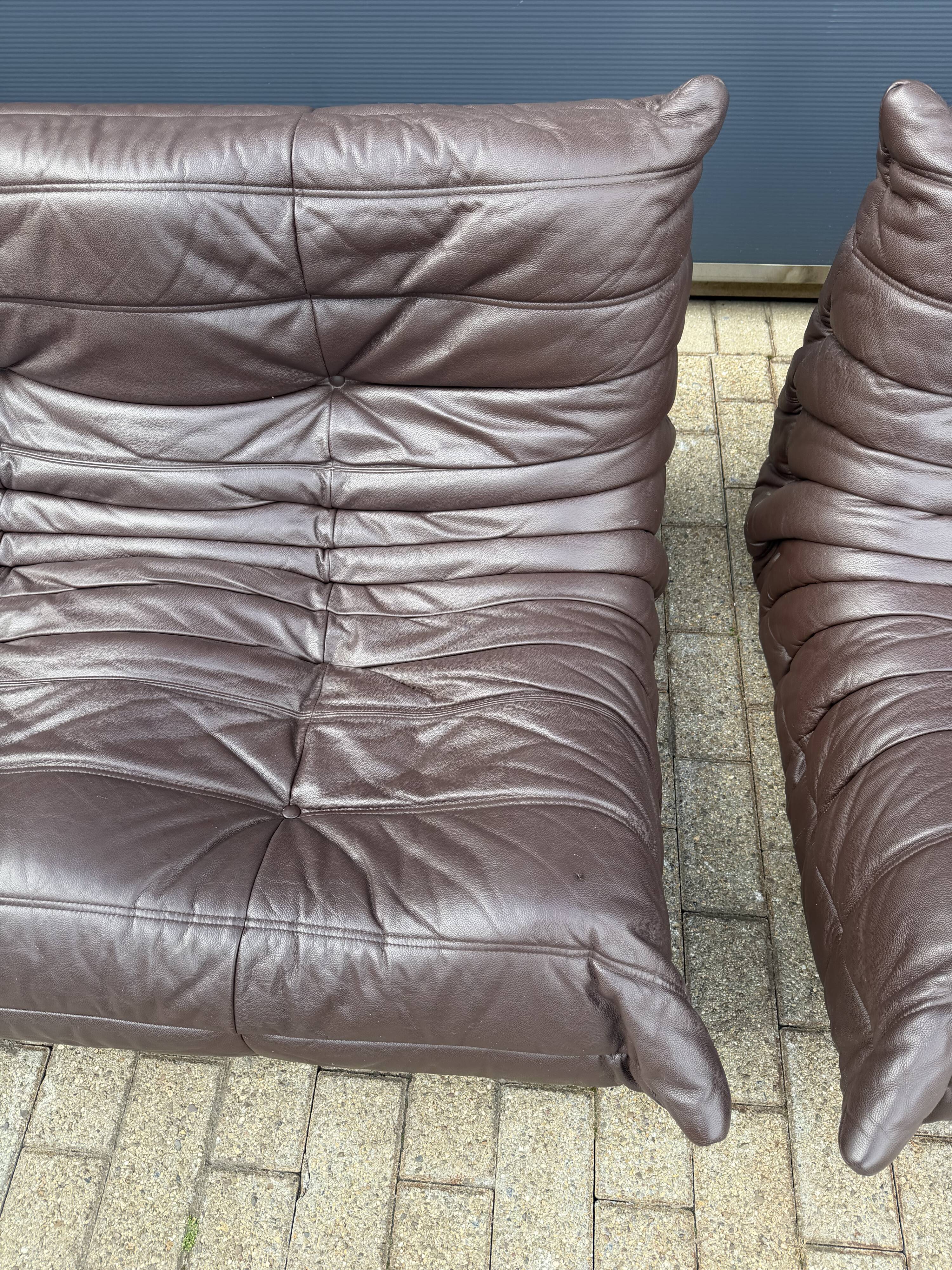 100% authentic Ligne Roset Togo 3-seater in chocolate brown original leather.