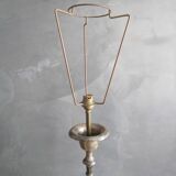 Lampe ancienne, pied pique cierge en bronze argenté